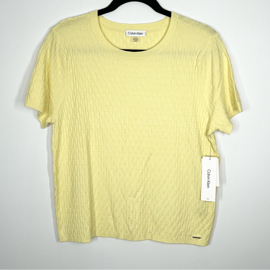 Nwt Calvin Klein Pale Citrine Textured Sweater Short Sleeve Career Wear Large